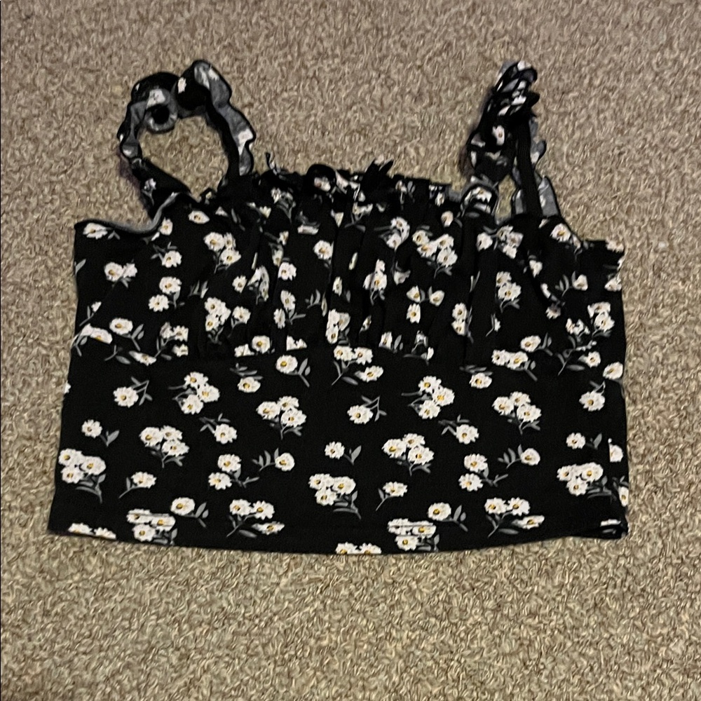 Floral Black Crop Top